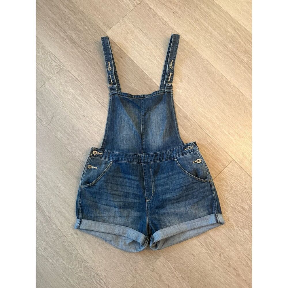 Levi's Denizen Bib Overall Denim Shorts Size Large | Blue Jean Stretch, Low Back